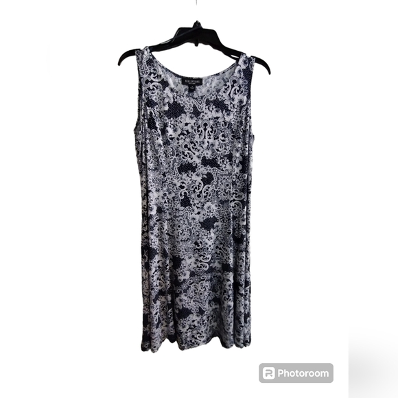 EUC Beautiful Navy Blue and white 2 piece Perceptions New York dress and jacket - Picture 4 of 7